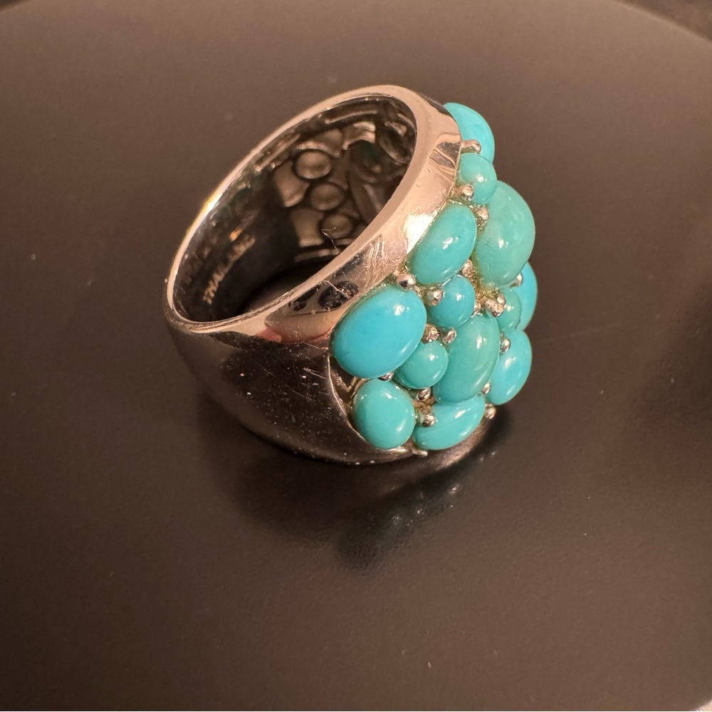 Turquoise Cluster Ring Sterling Silver 925 Bold Domed Statement Size 5.75 - Picture 4 of 9